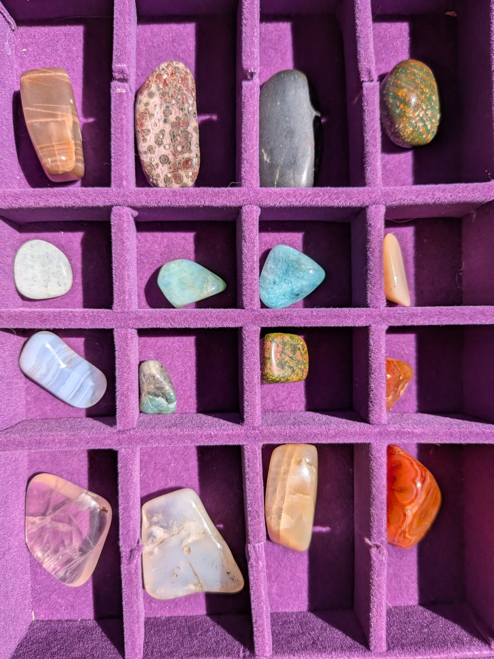 Polished Mixed Gemstone Collection in Purple Display Tray